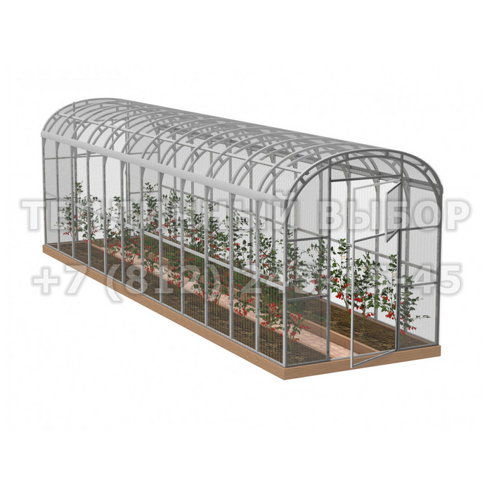 Теплица из поликарбоната Усиленная Прямостенная 2,1х10 h=2.1 м профиль 20х40 мм