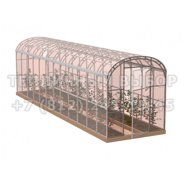 Теплица из поликарбоната-фито Усиленная Прямостенная 2,1х12 h=2.1 м профиль 20х40 мм